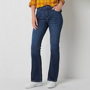 St. John’s Bay Mid-Rise Bootcut Jeans Tummy Control Dark Wash Jet NWT